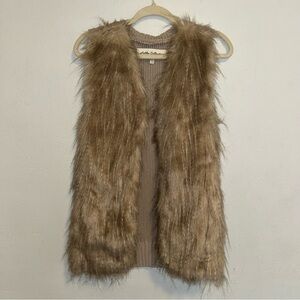 Sebby Collection Faux Fur sweater Vest Women’s Tan Brown Plush Boho